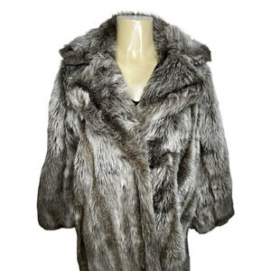 Vintage NPC Fashions Coat Womens Large LG/XL Gray Faux Fur Satin Lined Hook Eye